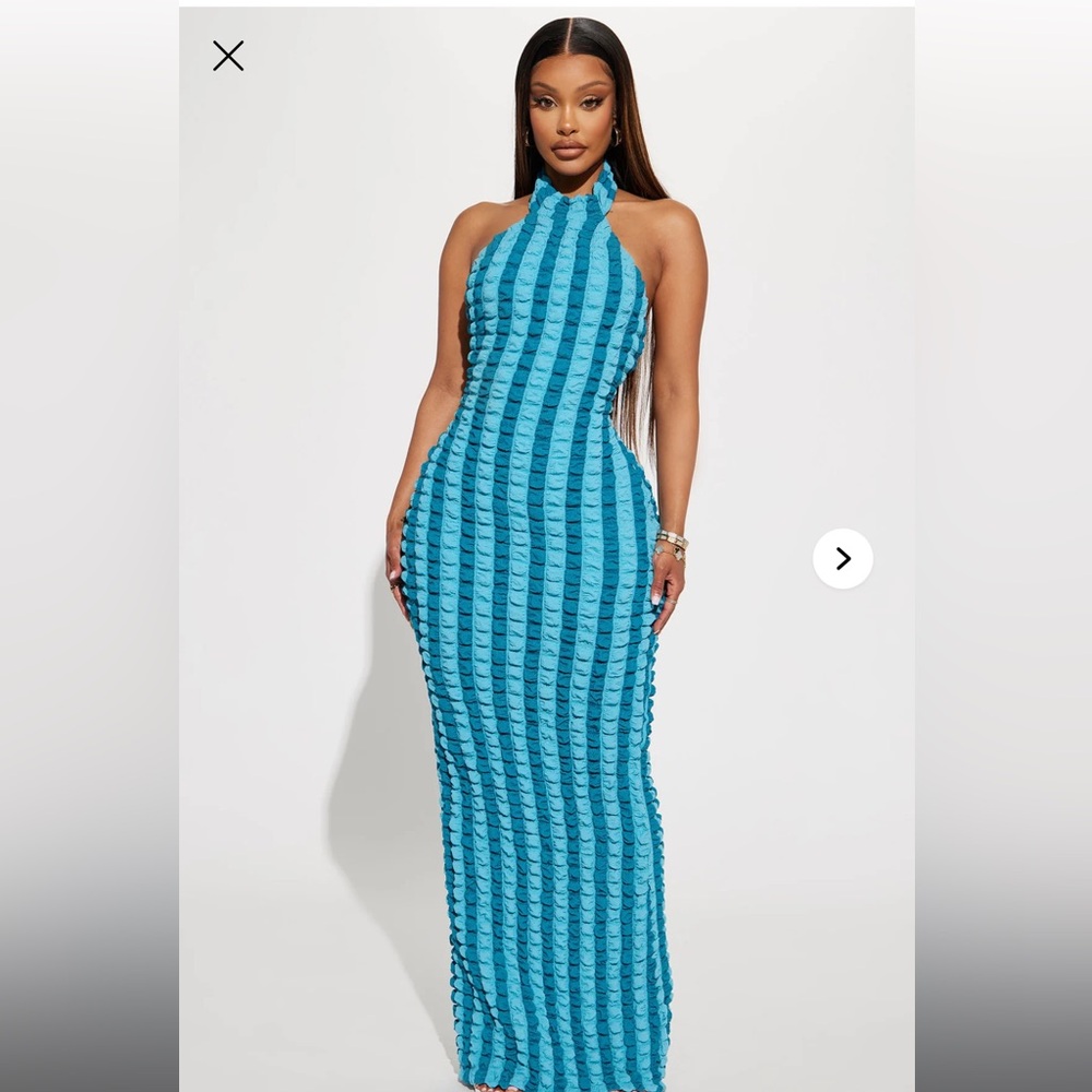 Fashion Nova Blue Ribbed Halter Bodycon Dress